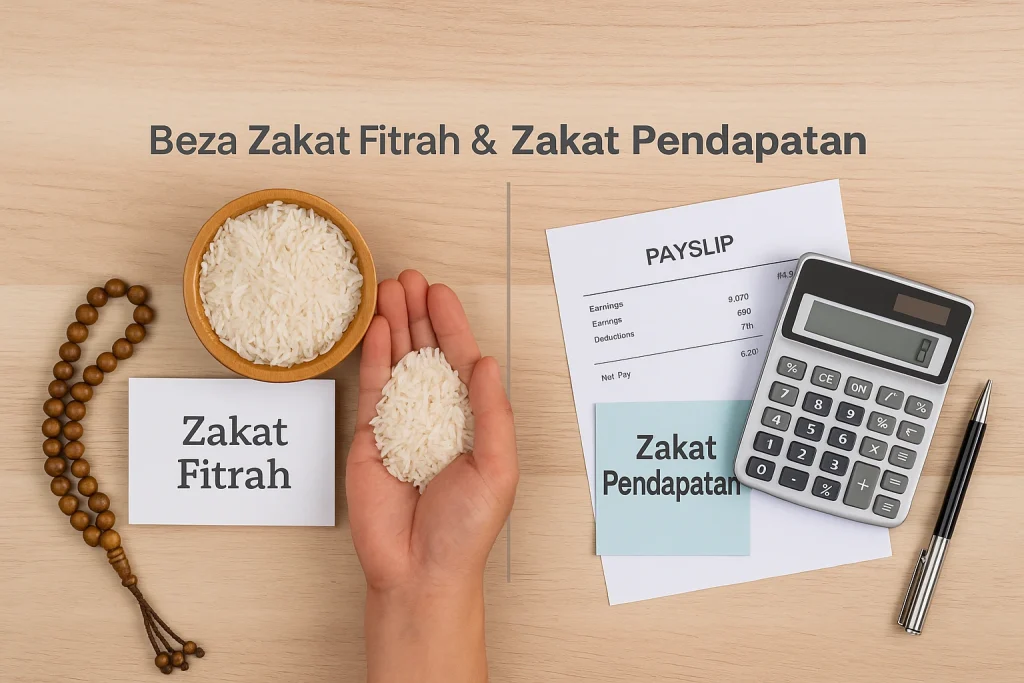 beza zakat fitrah dengan zakat pendapatan